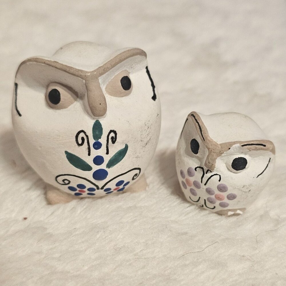 Miniature Ceramic Owl Pair .5" and 1"